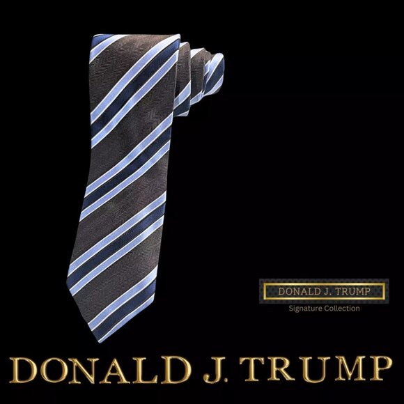 Donald J. Trump Signature Collection Necktie Tie Brown Blue Striped NEW Tie Box - Picture 1 of 3